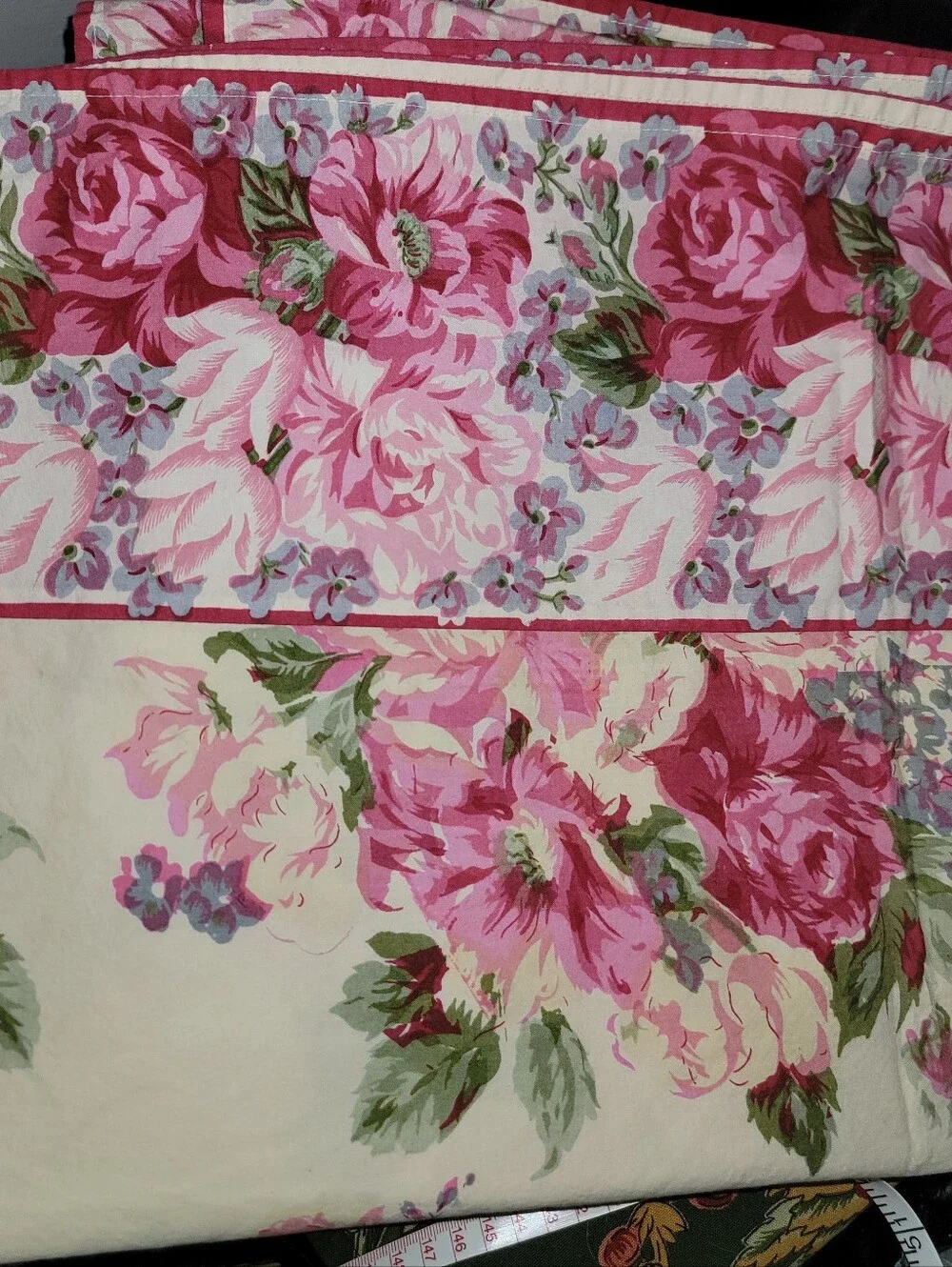 April Cornell Table Cloth Pink Floral Vintage Cotton 53X53